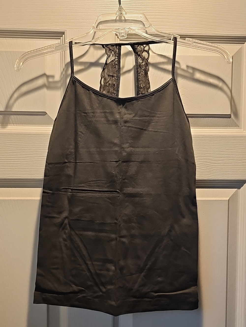 Aeropostale Black Satin Tank with Lace Racerback